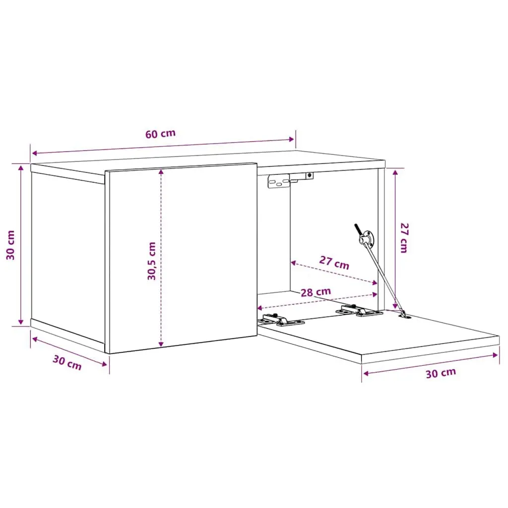 Hanging TV Cabinet White Sonoma Oak Modern Wall Mount Storage Unit 60 x 30 x 30 cm