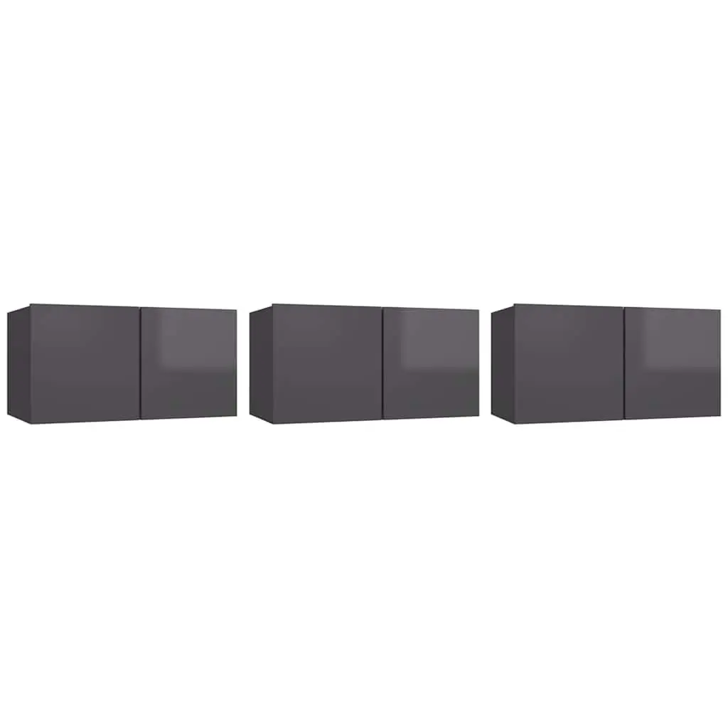 Hanging TV Cabinet Set Grey Modern Wall Mount Storage 3 Piece