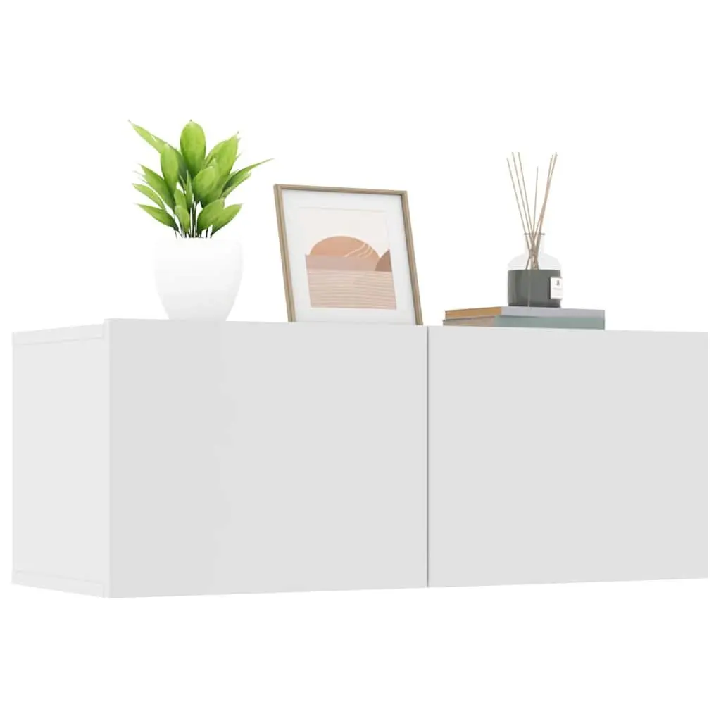 TV Cabinets White 80x30x30 cm Wall-Mounted Storage Units 2 Compartments Drop-Down Doors Engineered Wood