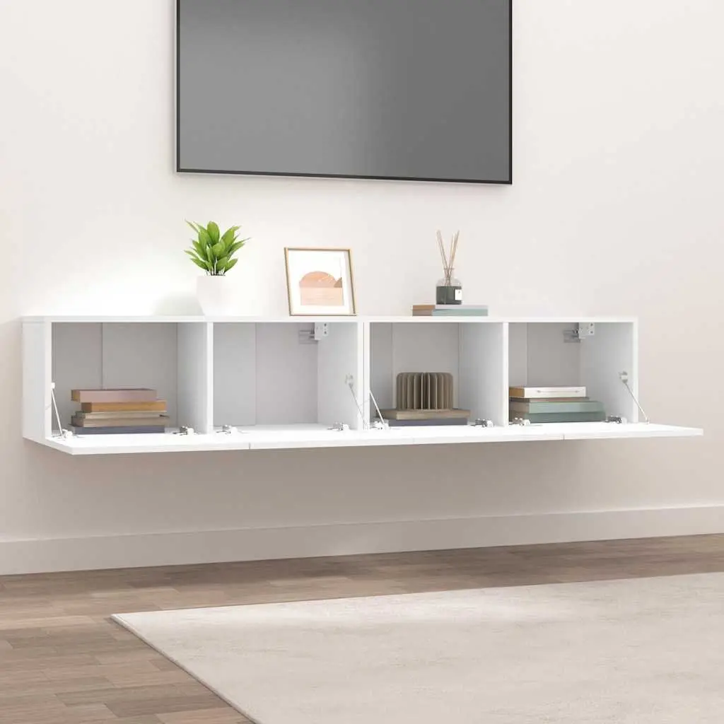 TV Cabinets White 80x30x30 cm Wall-Mounted Storage Units 2 Compartments Drop-Down Doors Engineered Wood