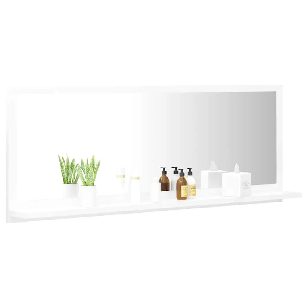 Bathroom Mirror White Wall Mount Engineered Wood Shelf Storage