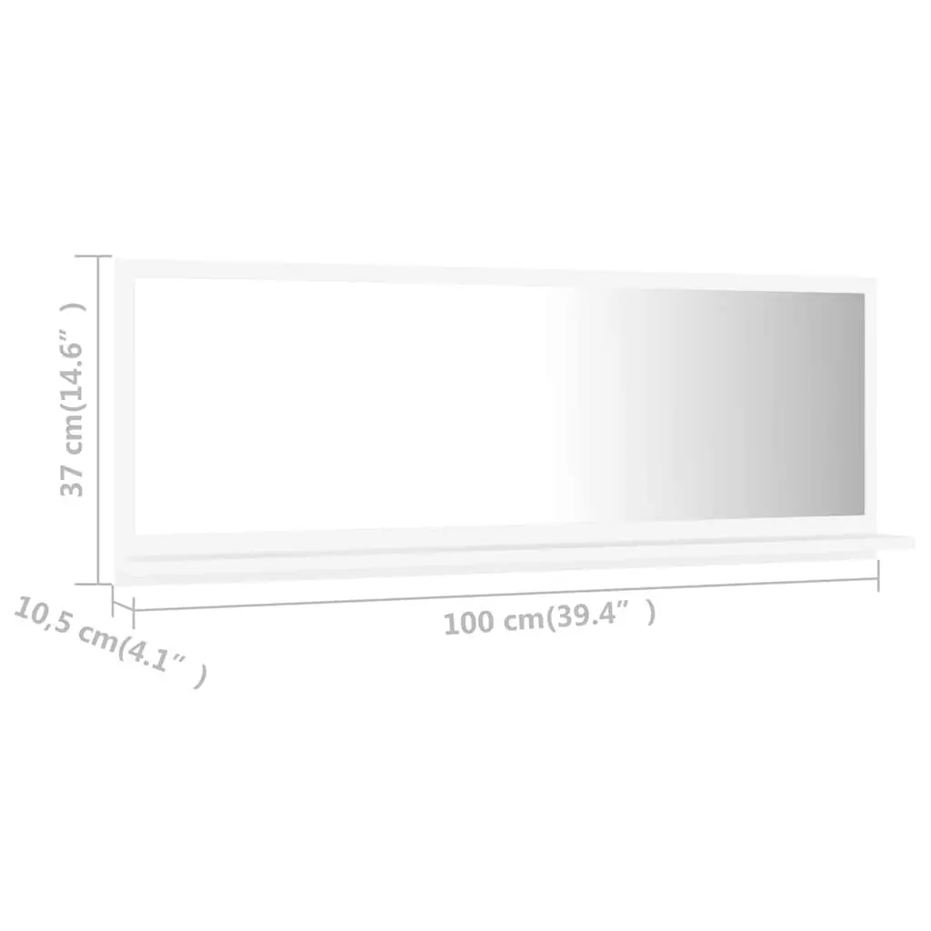 Bathroom Mirror White Wall Mount Engineered Wood Shelf Storage