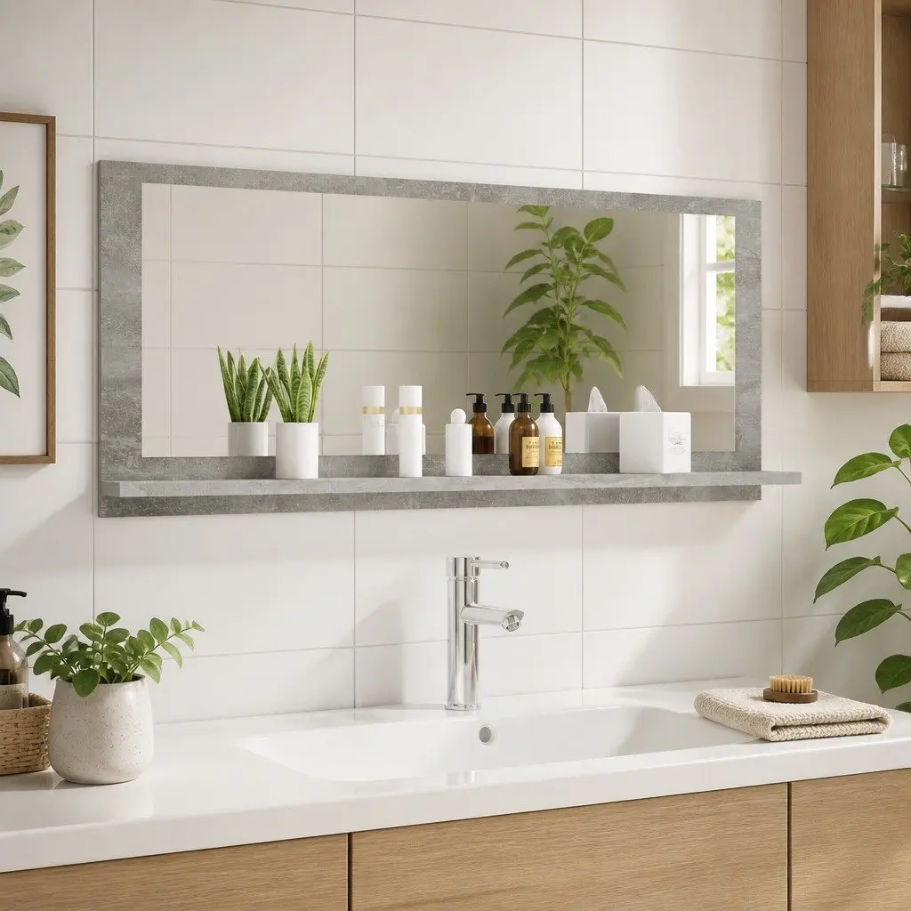 Grey Bathroom Mirror with Storage
