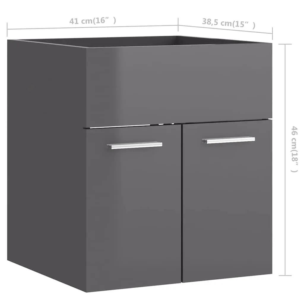 Bathroom Furniture Set Grey 2 Piece High Gloss Cabinet Mirror Engineered Wood