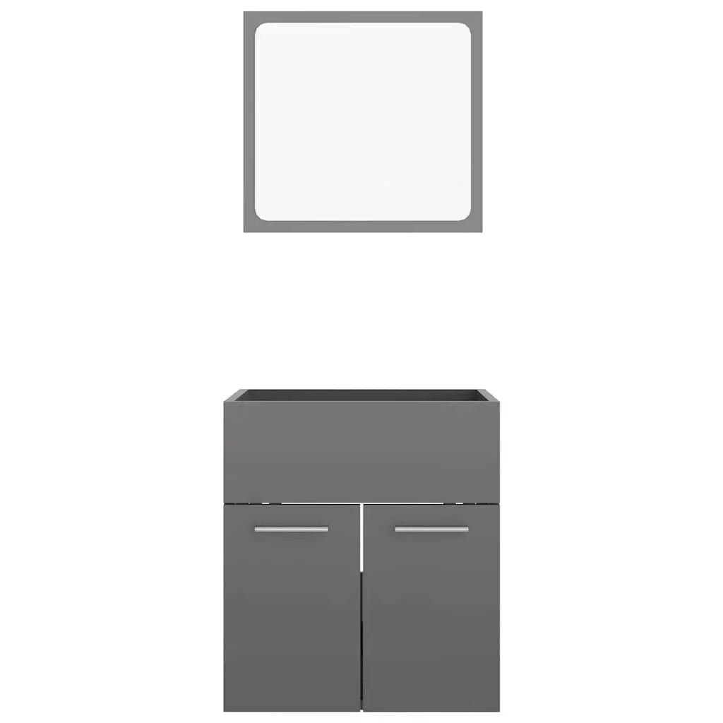 Bathroom Furniture Set Grey 2 Piece High Gloss Cabinet Mirror Engineered Wood