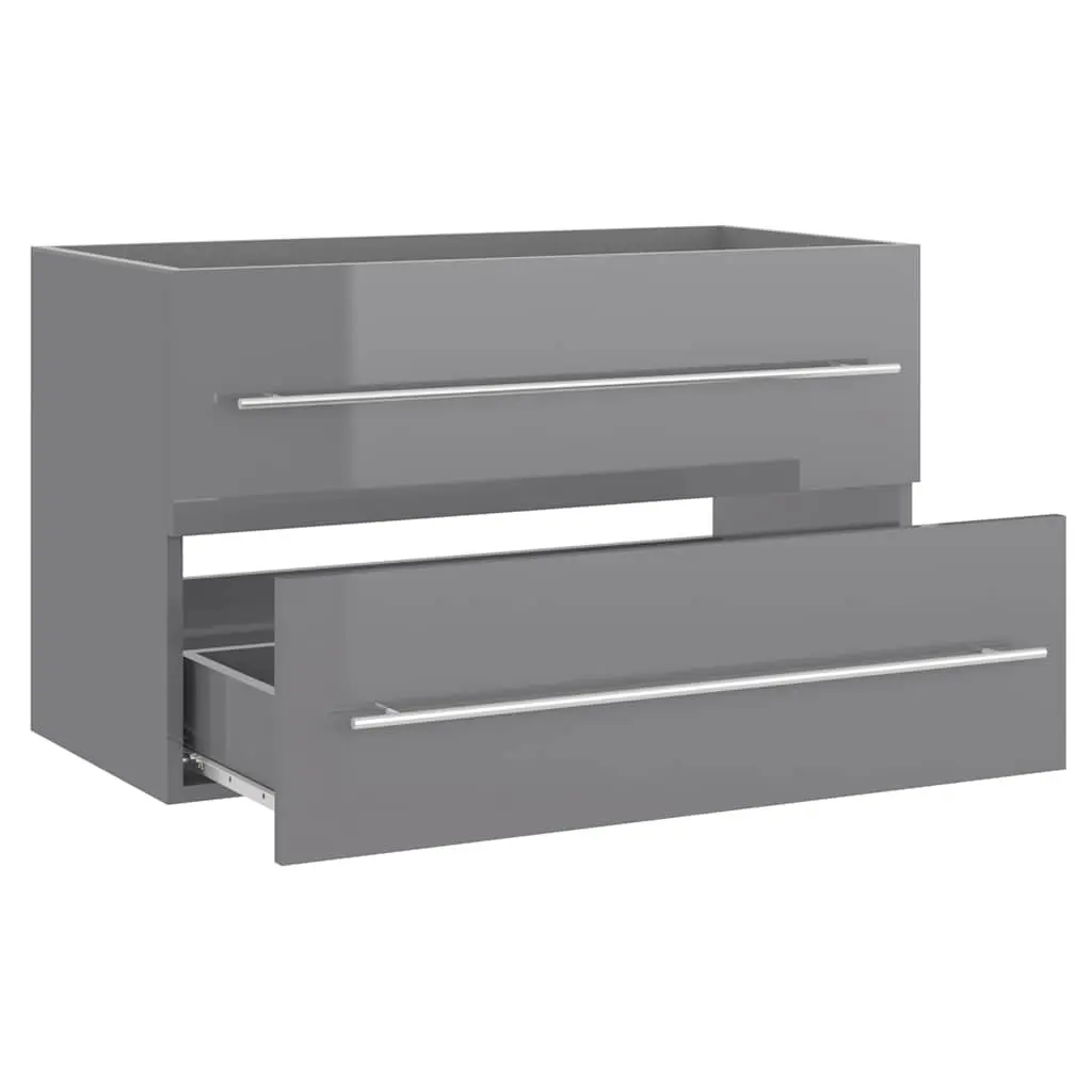 Grey High Gloss Bathroom Furniture Set 2 Piece Engineered Wood Mirror and Cabinet
