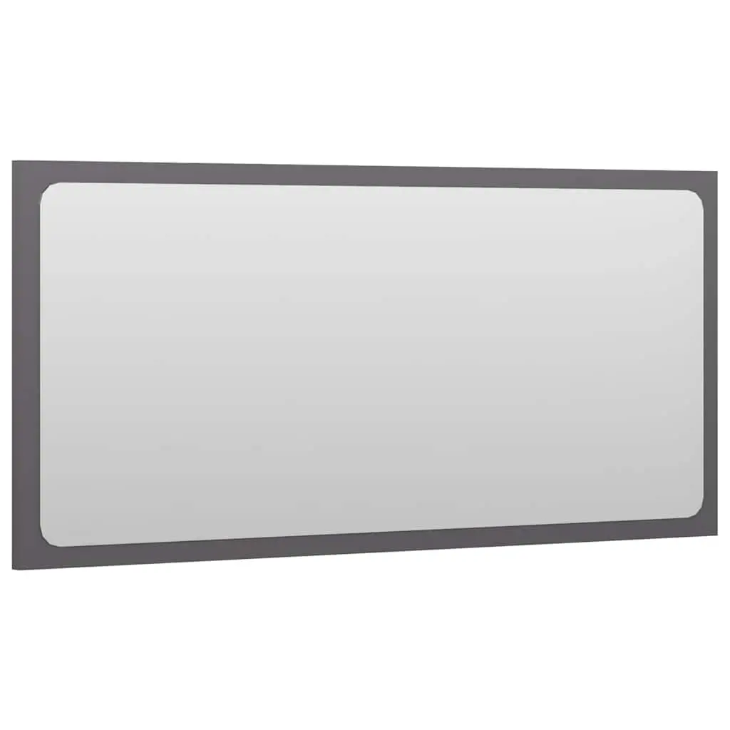 Grey High Gloss Bathroom Furniture Set 2 Piece Engineered Wood Mirror and Cabinet