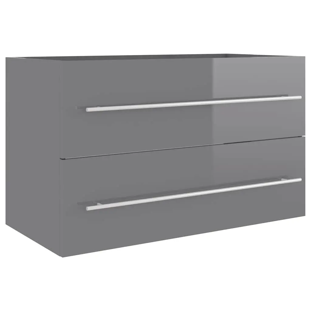 Grey High Gloss Bathroom Furniture Set 2 Piece Engineered Wood Mirror and Cabinet