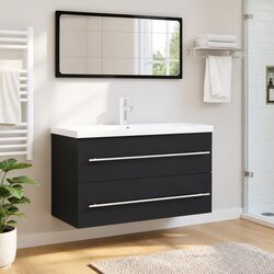 Bathroom Furniture Set 2 Piece Grey Cabinet Mirror Storage Engineered Wood