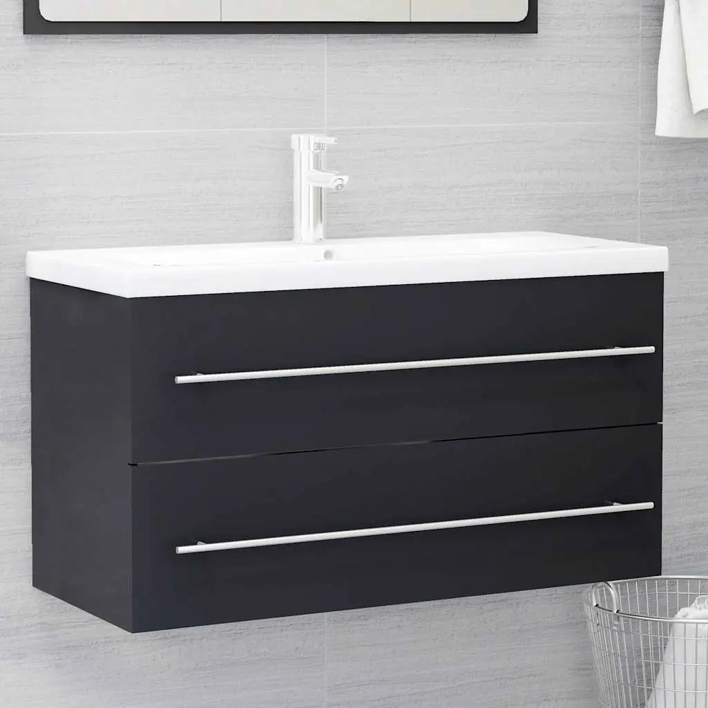 Bathroom Furniture Set Grey 2 Piece Cabinet Mirror Storage Engineered Wood