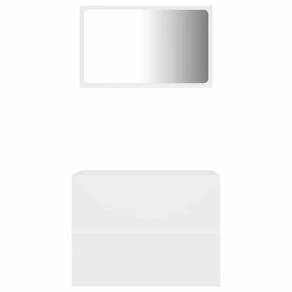 Bathroom Furniture Set White 2 Piece Cabinet Mirror Engineered Wood Storage