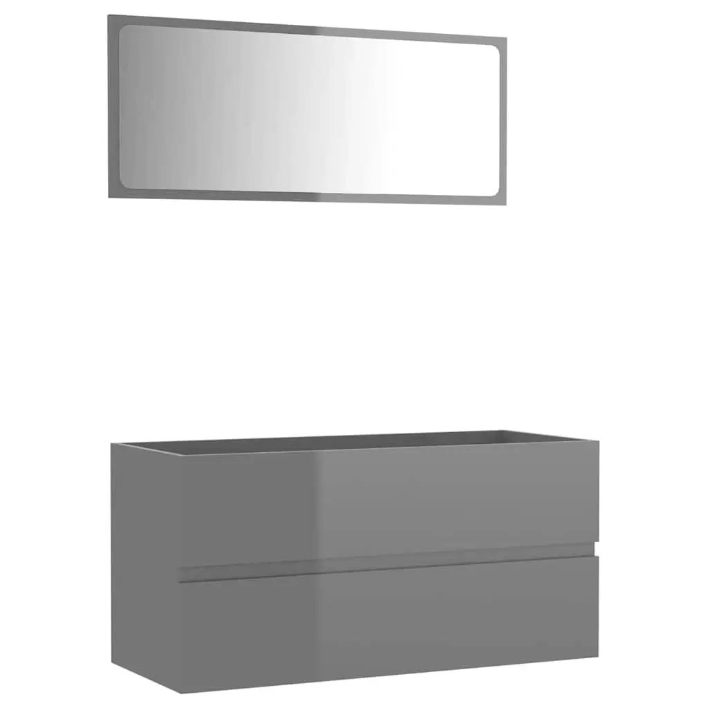 Bathroom Furniture Set Grey High Gloss Engineered Wood Cabinet with Mirror