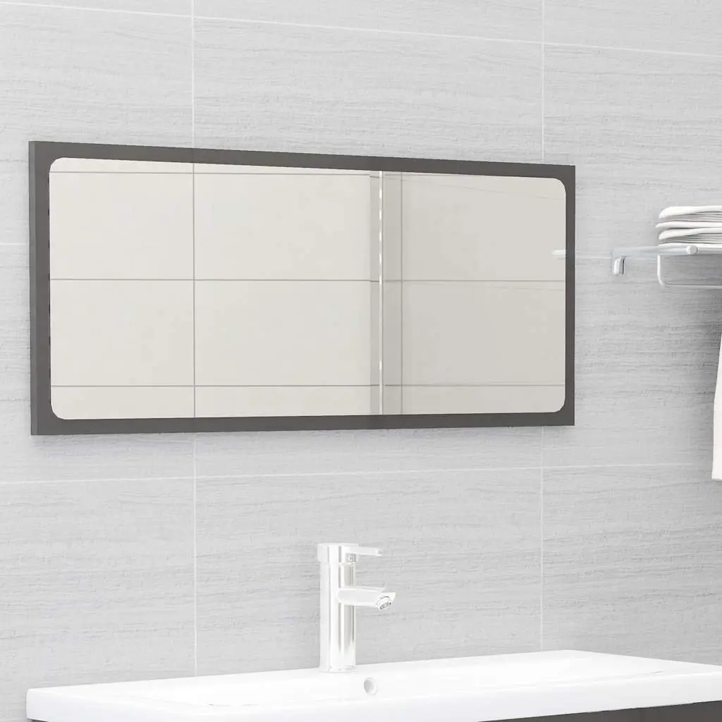 Bathroom Furniture Set Grey High Gloss Engineered Wood Cabinet with Mirror