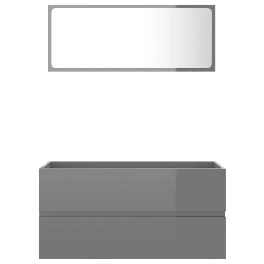 Bathroom Furniture Set Grey High Gloss Engineered Wood Cabinet with Mirror