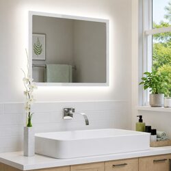 Compact and Modern LED Bathroom Mirror with Color Options