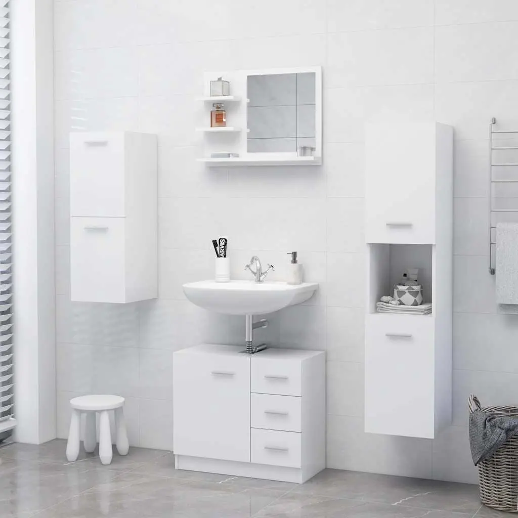 Bathroom Vanity Mirror White 60x10.5x45 cm Wall Mount with 3 Storage Shelves