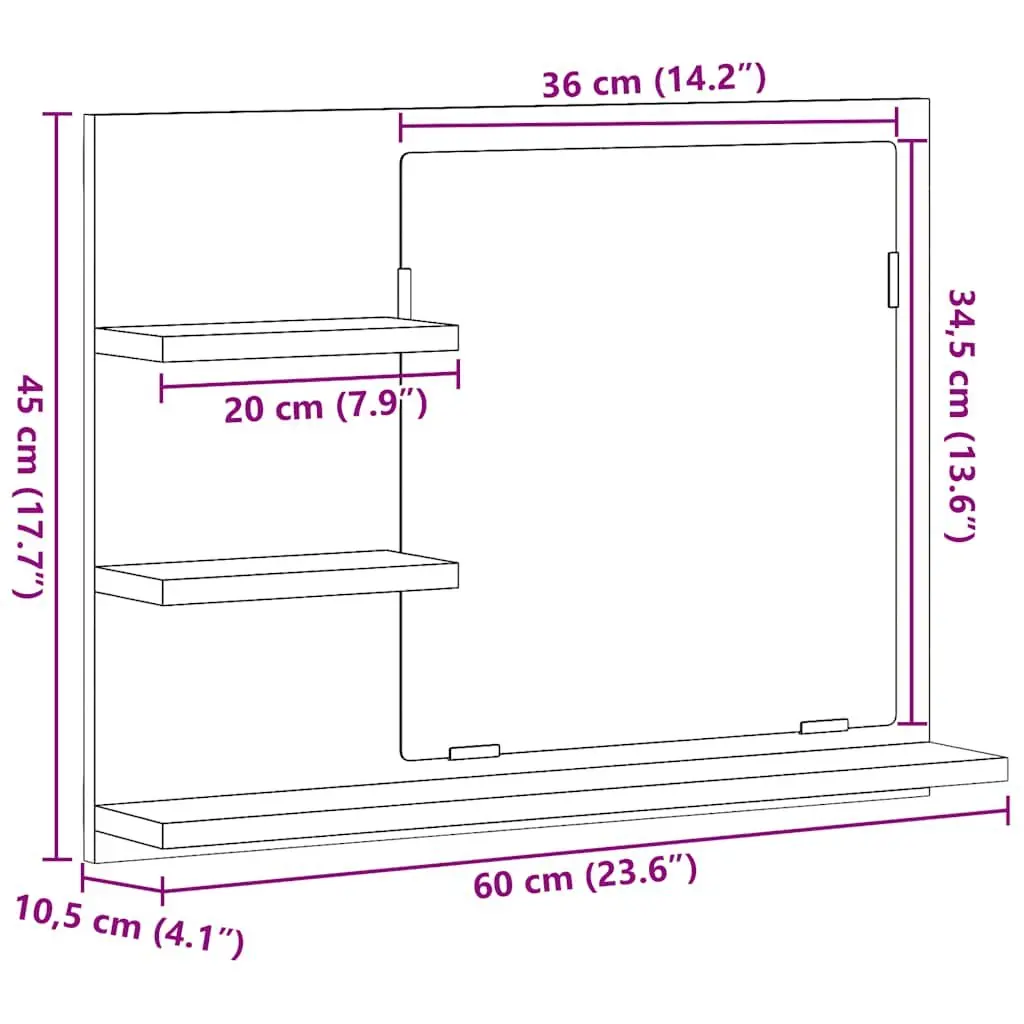 Bathroom Vanity Mirror White 60x10.5x45 cm Wall Mount with 3 Storage Shelves