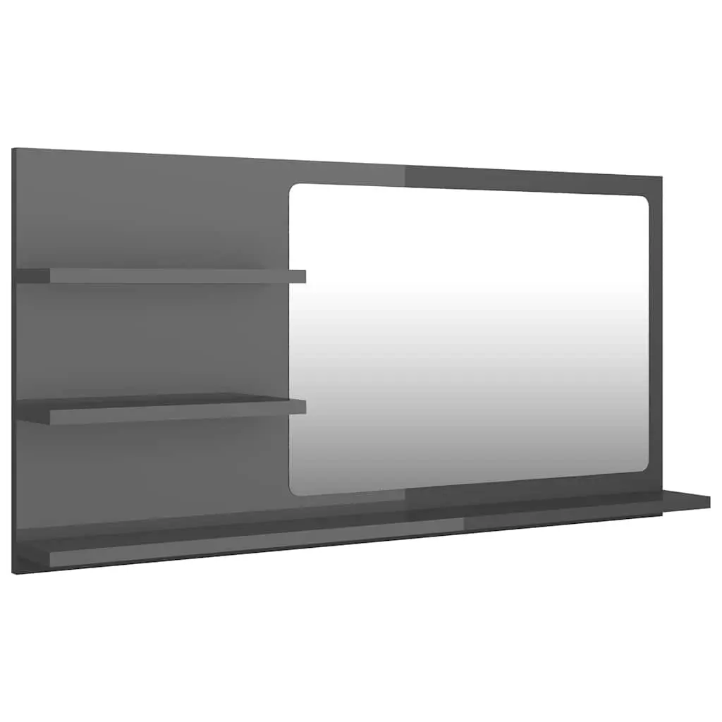 Bathroom Mirror with Storage Shelves Grey High Gloss Wall Mounted Vanity Unit