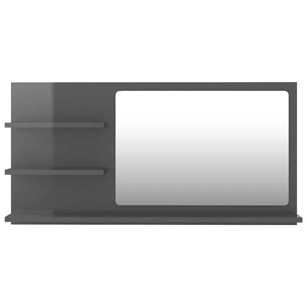 Bathroom Mirror with Storage Shelves Grey High Gloss Wall Mounted Vanity Unit