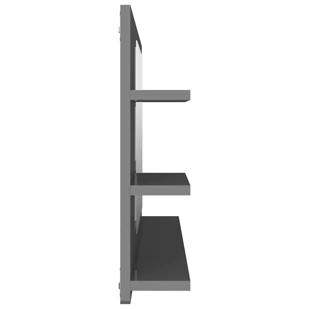 Bathroom Mirror with Storage Shelves Grey High Gloss Wall Mounted Vanity Unit