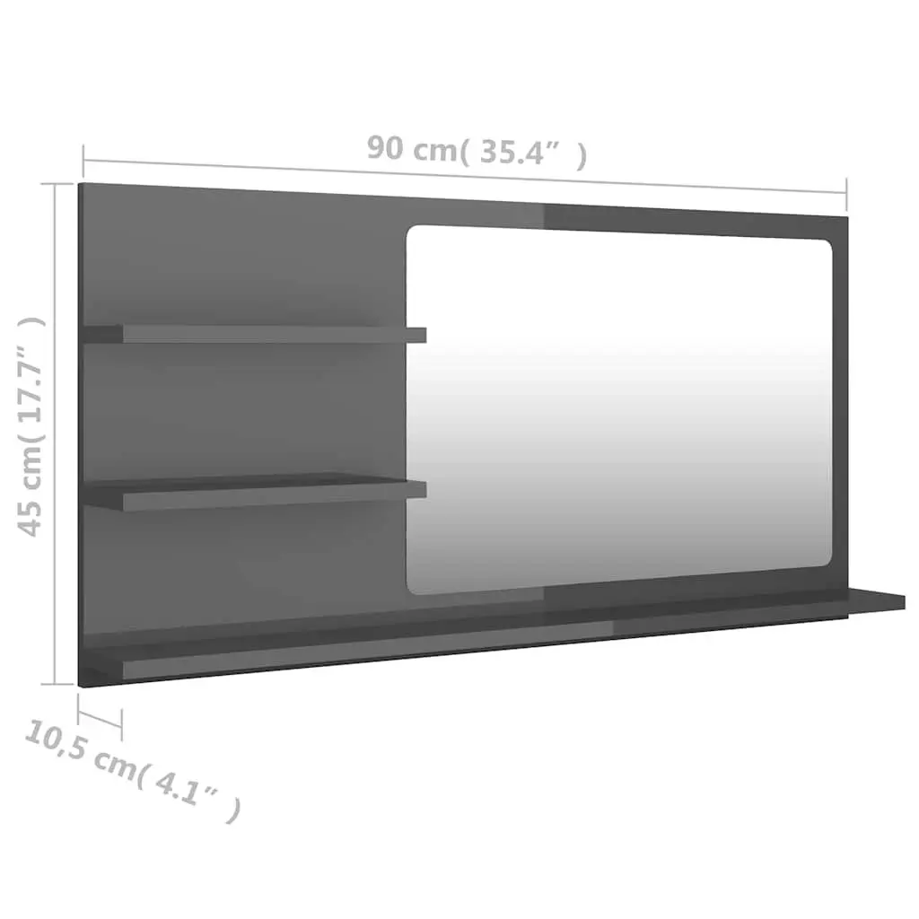 Bathroom Mirror with Storage Shelves Grey High Gloss Wall Mounted Vanity Unit