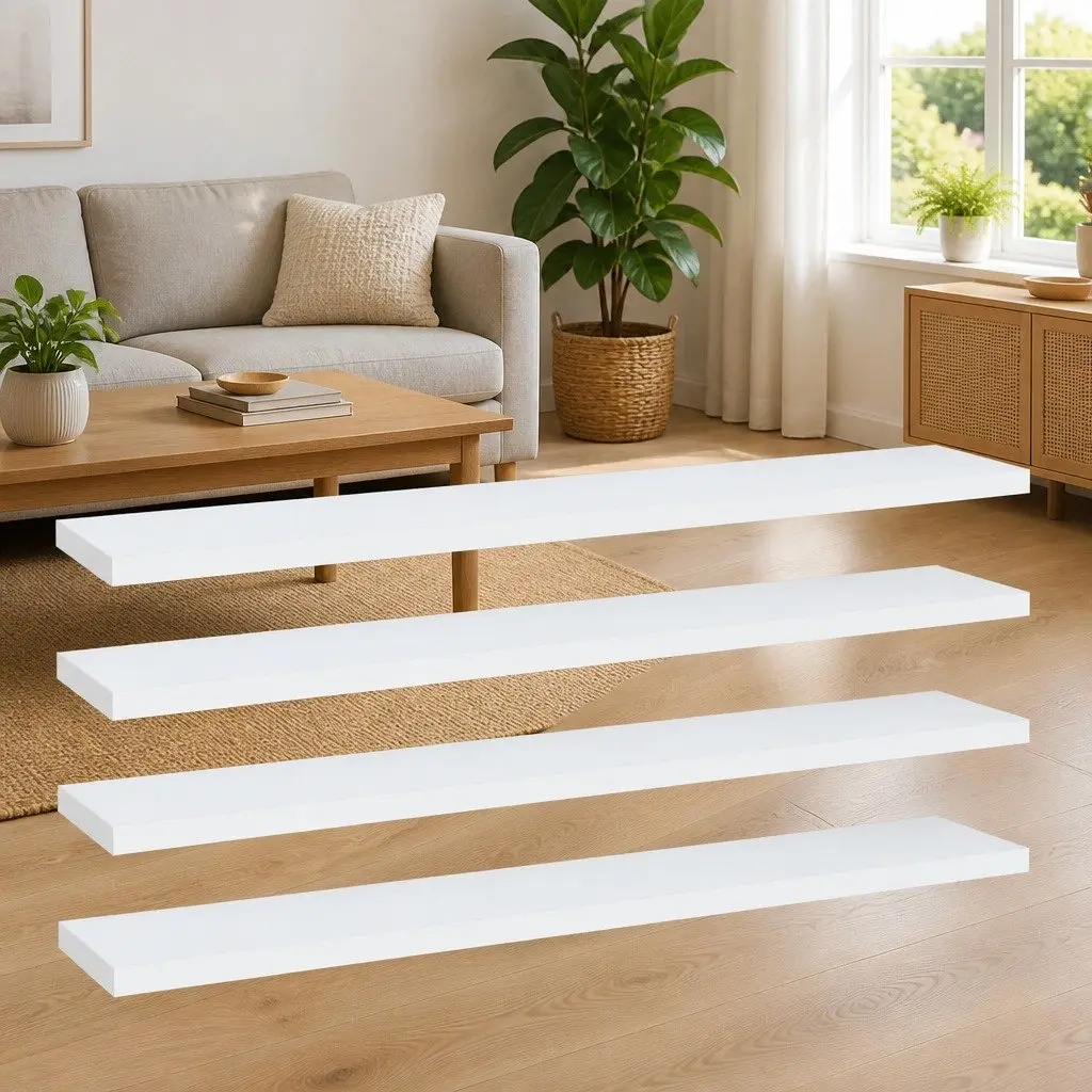 4 pcs White Shelf Boards, Engineered Wood 60x10x1.5 cm
