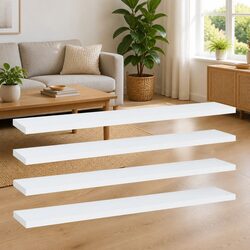 4 pcs White Shelf Boards, Engineered Wood 60x10x1.5 cm