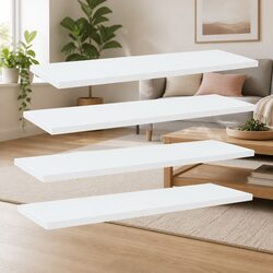 Concise and Sturdy White Bookshelf Boards, 4 Pack