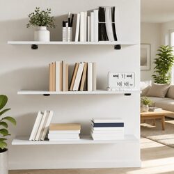 Compact White Floating Bookshelf Boards – Set of 4