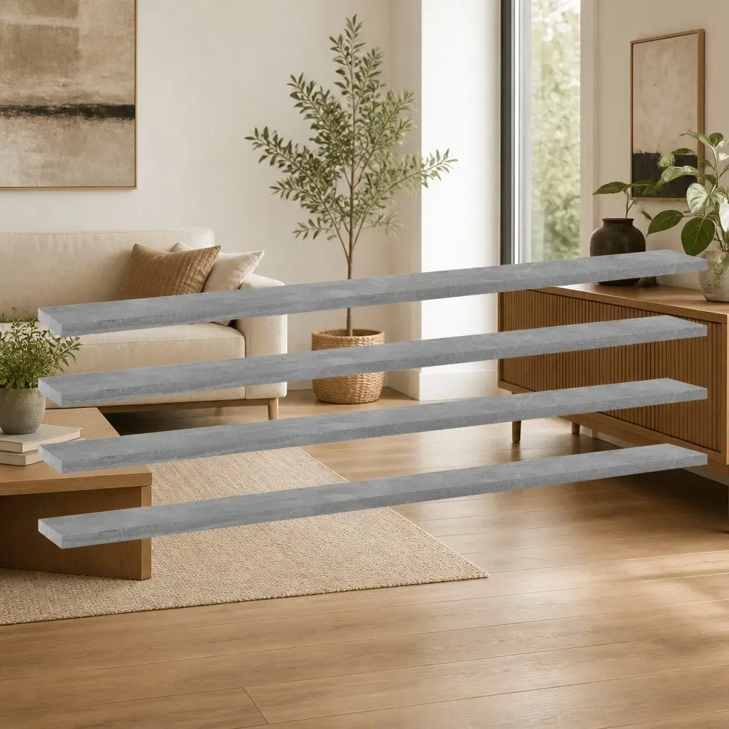 Floating Shelf Boards 4 Pack Grey Storage Shelving Engineered Wood Wall Mount