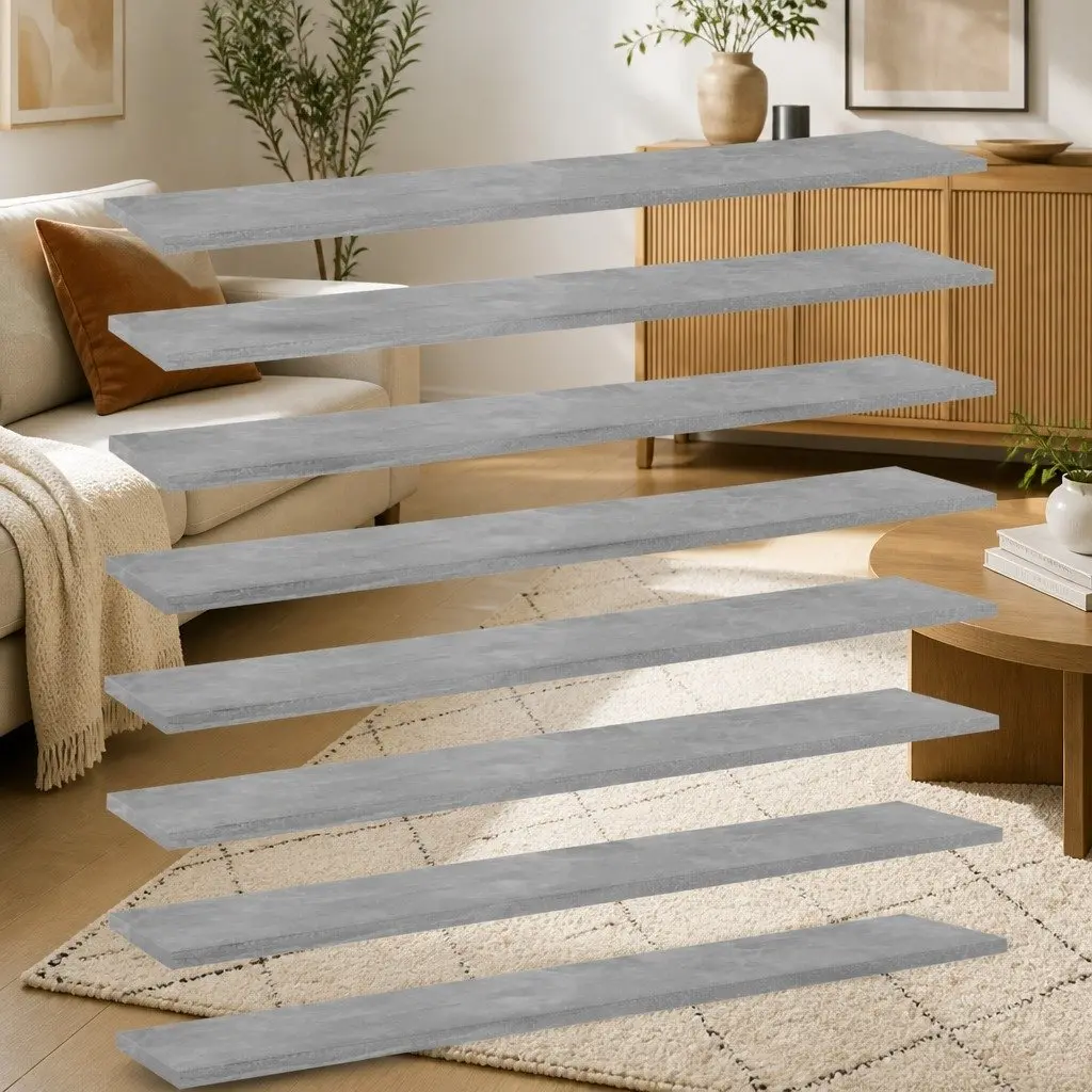 Floating Shelf Boards 8 Pack Grey Wall Mount Storage Shelving Unit Engineered
