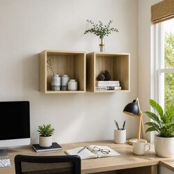 Wall Cabinet 37x37x37 cm Floating Storage Shelves Engineered Wood Brown Set of 2