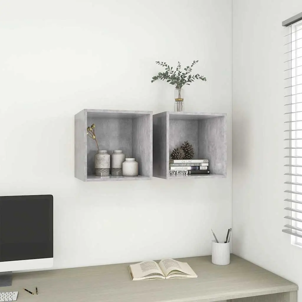 Wall Cabinet Grey Engineered Wood Floating Storage Shelf 37x37x37cm