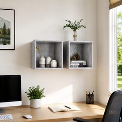 Grey Floating Cabinets Set 2 Units 37x37x37 cm Engineered Wood