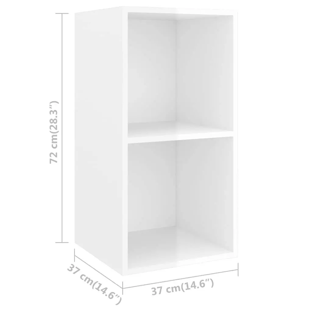 Wall-mounted TV Cabinet White High Gloss 2 Compartment Storage Display Unit