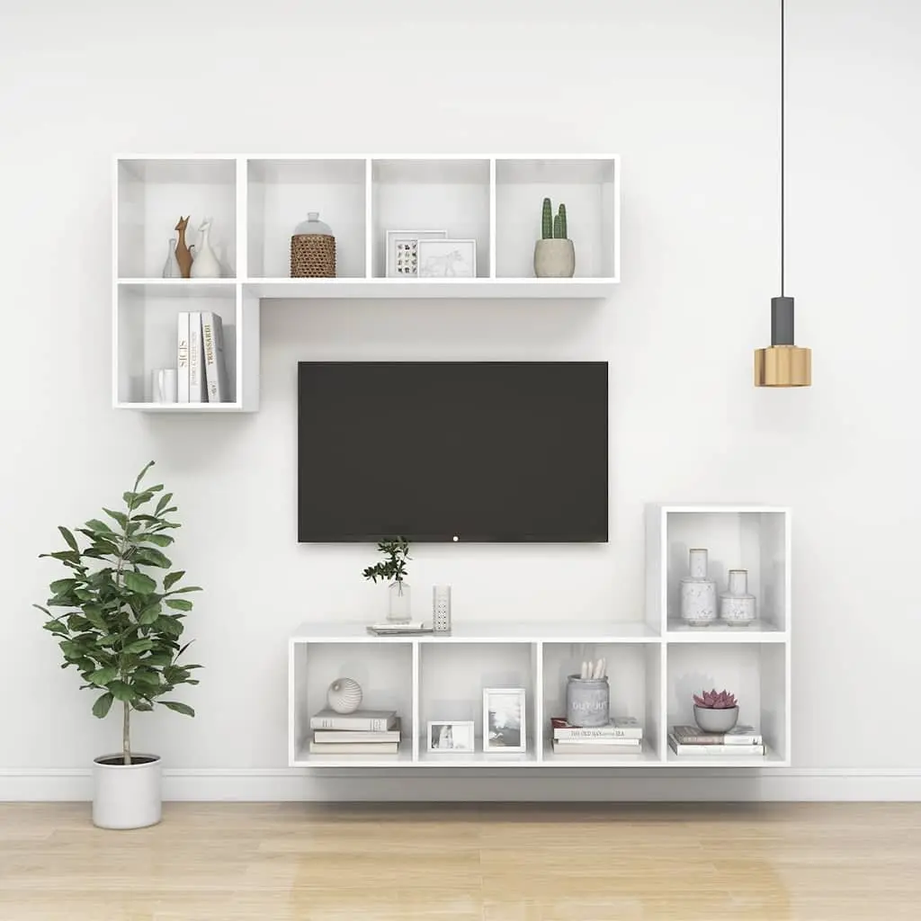 Wall-mounted TV Cabinet High Gloss White 3 Compartments Organised Storage Display