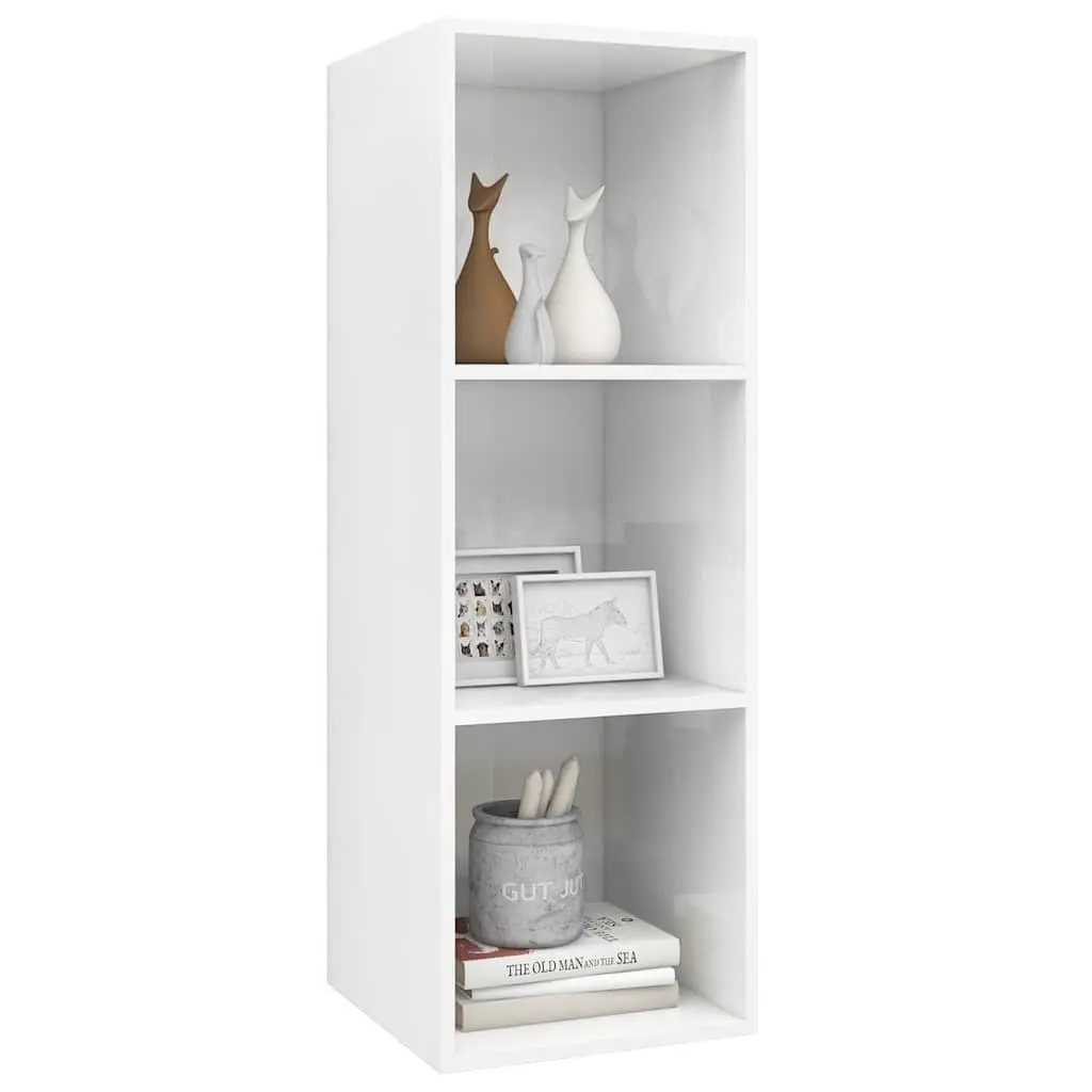 Wall-mounted TV Cabinet High Gloss White 3 Compartments Organised Storage Display