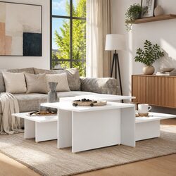 White Nesting Coffee Tables Set of 2 for Stylish Storage