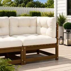 Brown Corner Sofa with Cream Cushions for Outdoors