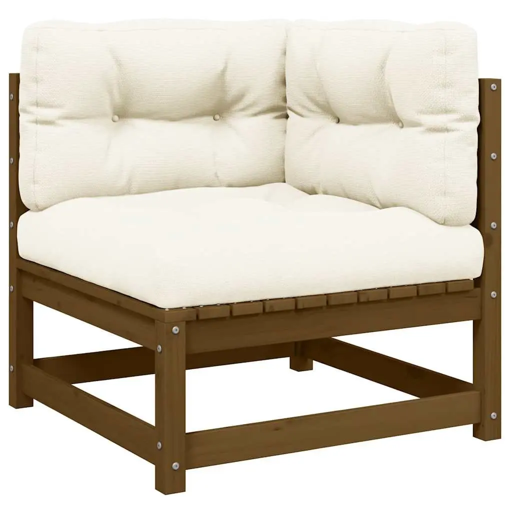 Garden Corner Sofa with Cream Cushions Solid Pinewood Brown Outdoor Sectional