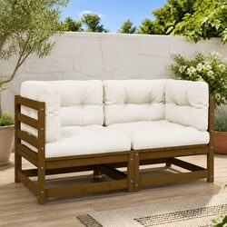 Outdoor 2-Seater Sofa Garden Lounge Furniture with Cushions Modular Brown Seat