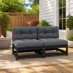 Outdoor Garden Middle Sofa Sectional 2 pcs Solid Pinewood Cushioned Modular