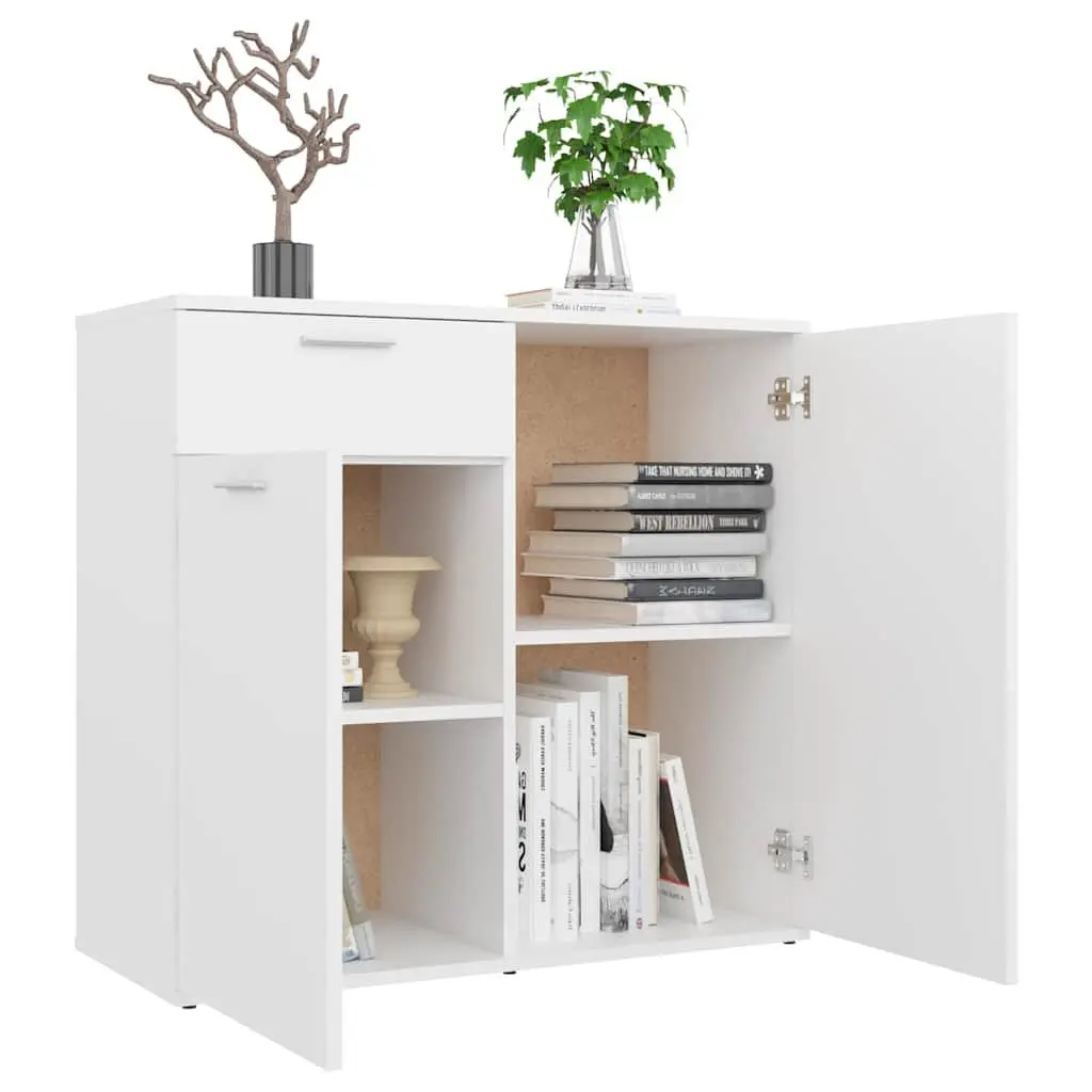 Sideboard Storage Cabinet White 80x36x75cm 2 Doors Drawer Minimalist Home Furniture