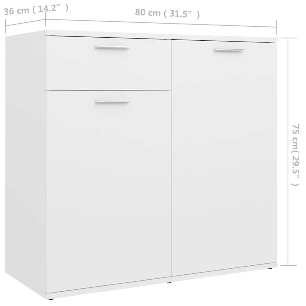 Sideboard Storage Cabinet White 80x36x75cm 2 Doors Drawer Minimalist Home Furniture