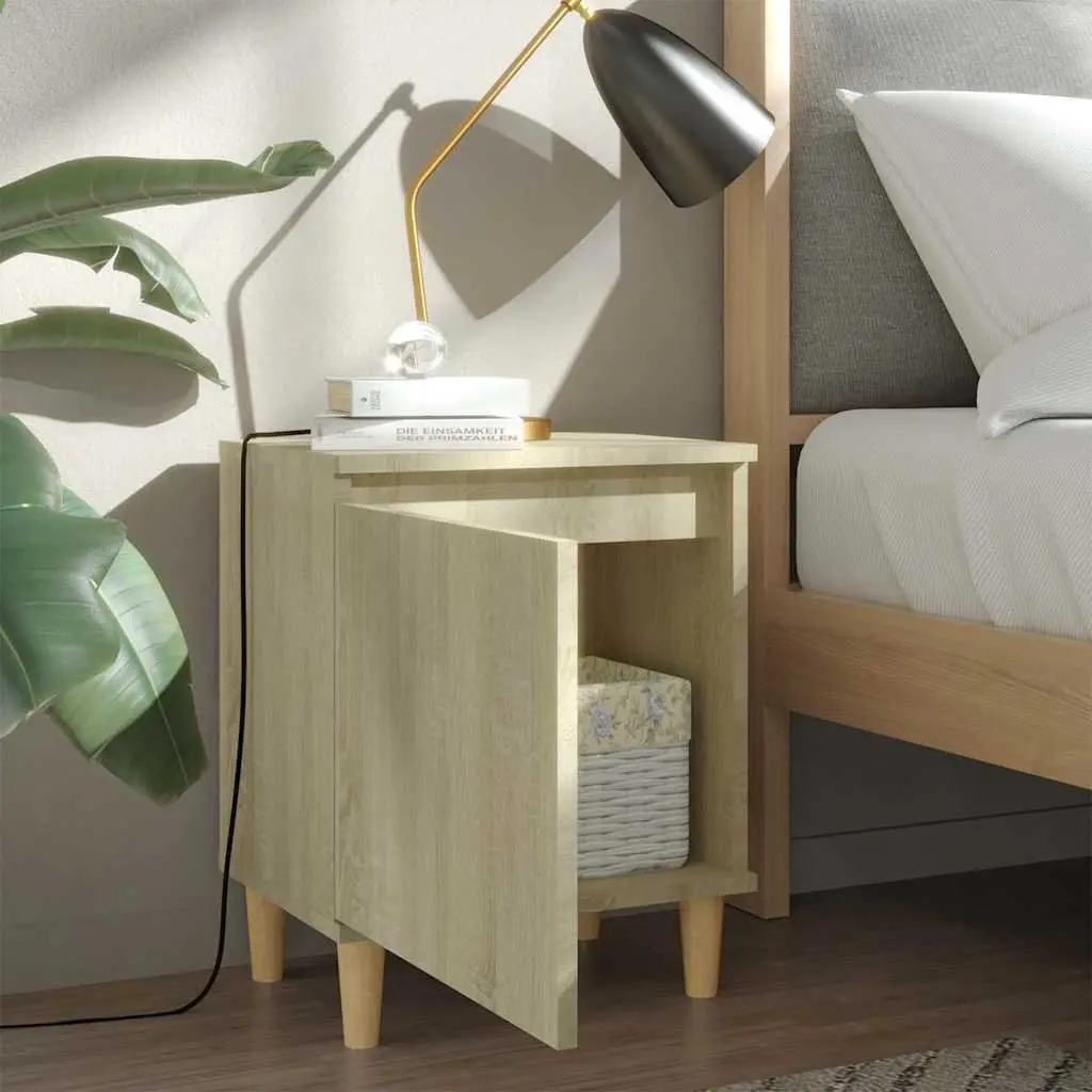 Bedside Table Sonoma Oak 40x30x50cm Wooden Legs Reversible Door Hinge