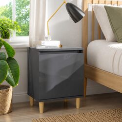 Compact Grey Nightstand with Wooden Legs