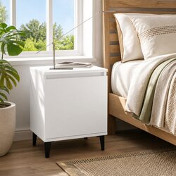 Concise White Bedside Table with Metal Legs