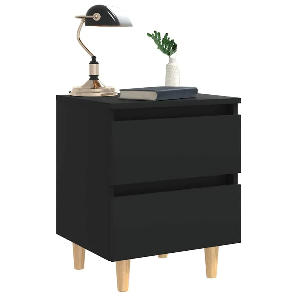 Black 2 Piece Bedside Table Set with Two Drawers for Bedroom Storage Cabinet Nightstand