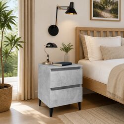 Grey Concrete Bedside Table with Storage Drawers