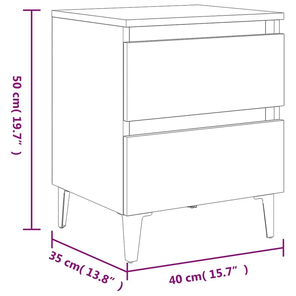 Grey Concrete Two Drawer Bedside Table Engineered Wood with Metal Legs for Bedroom Storage